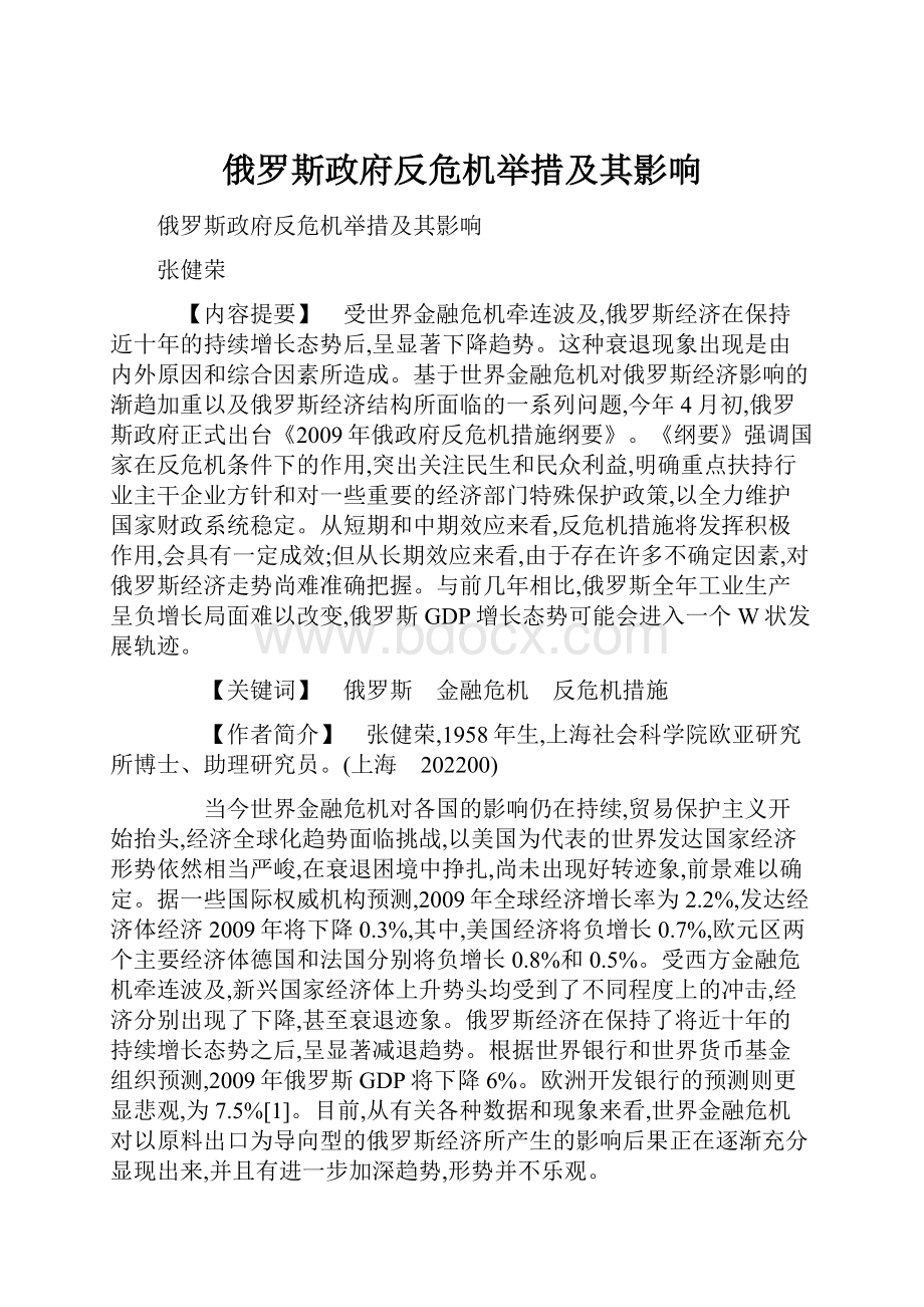 俄罗斯政府反危机举措及其影响.docx