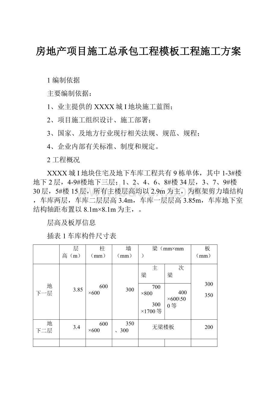 房地产项目施工总承包工程模板工程施工方案.docx