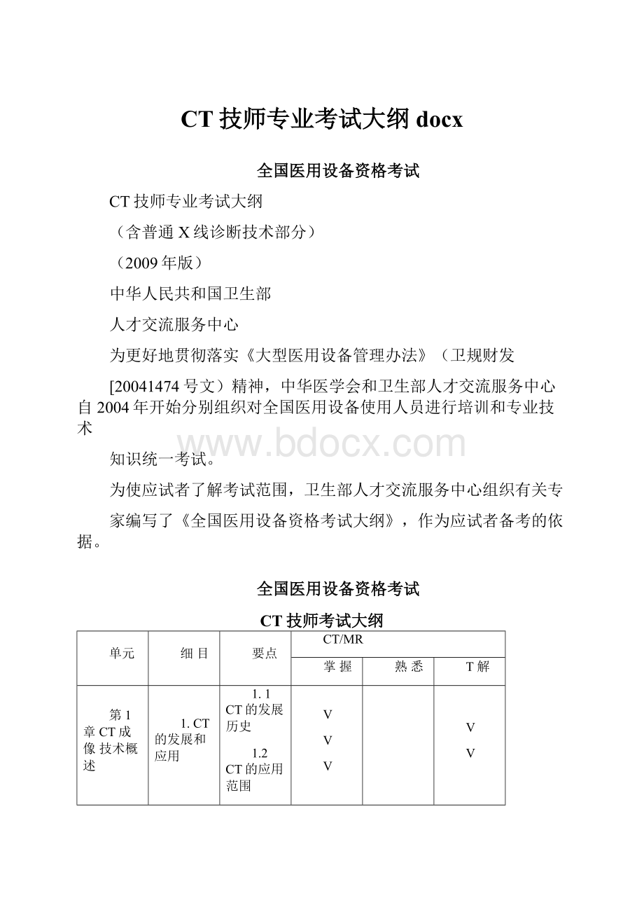 CT技师专业考试大纲docx.docx_第1页