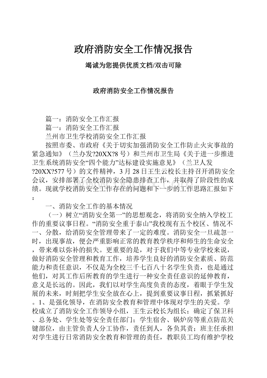 政府消防安全工作情况报告.docx_第1页