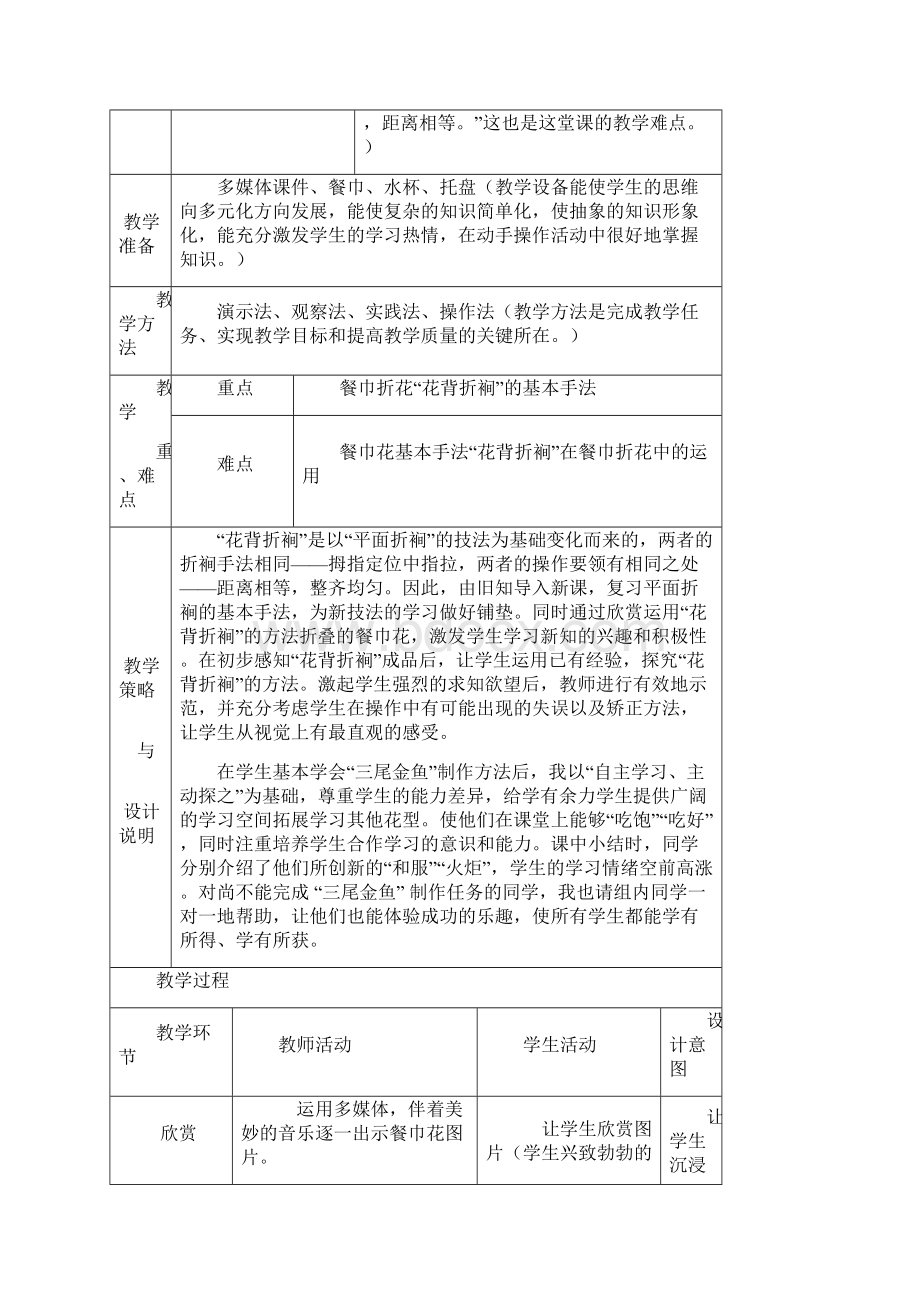 《餐巾折花花背折裥》教学设计方案.docx_第2页