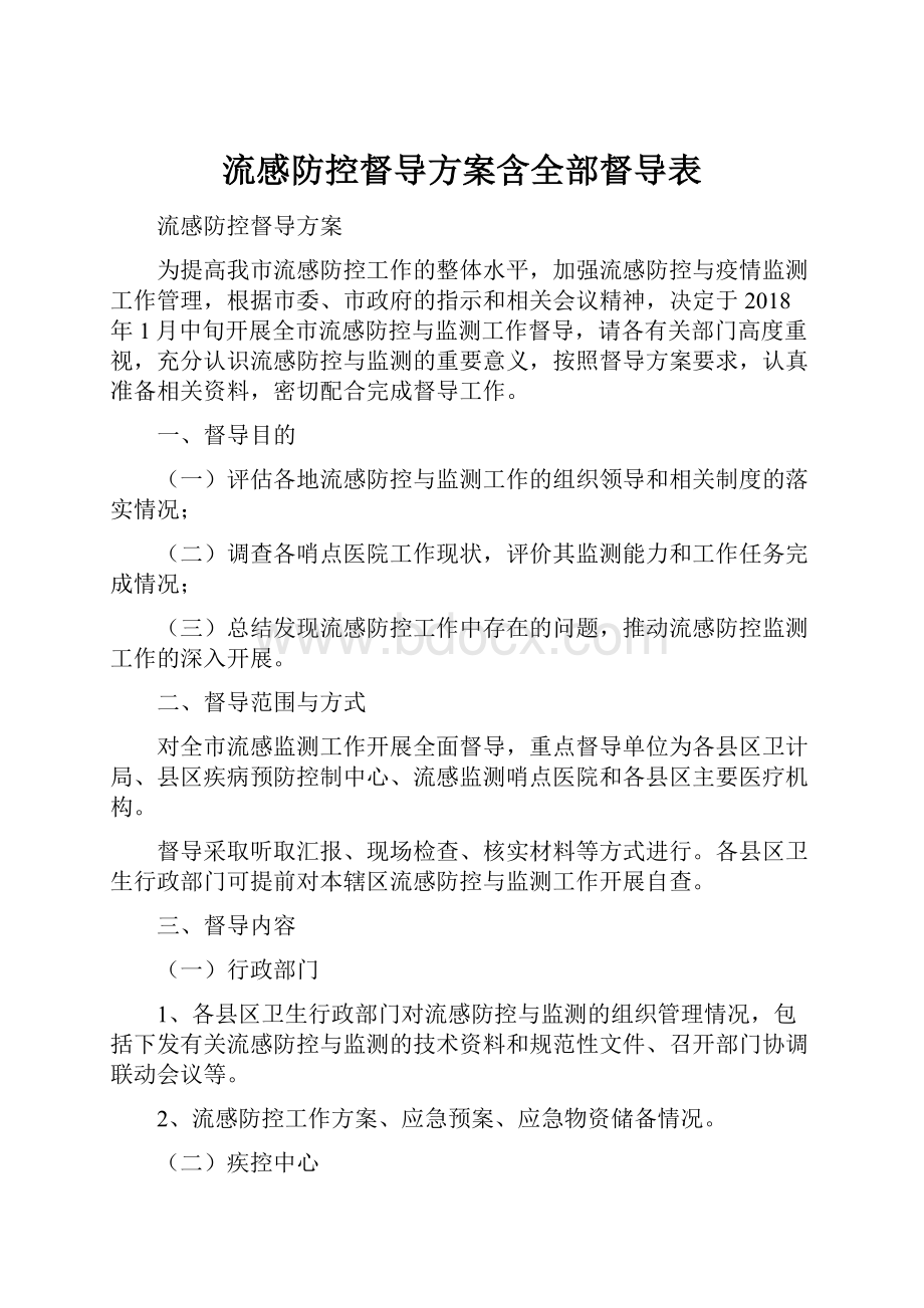 流感防控督导方案含全部督导表.docx