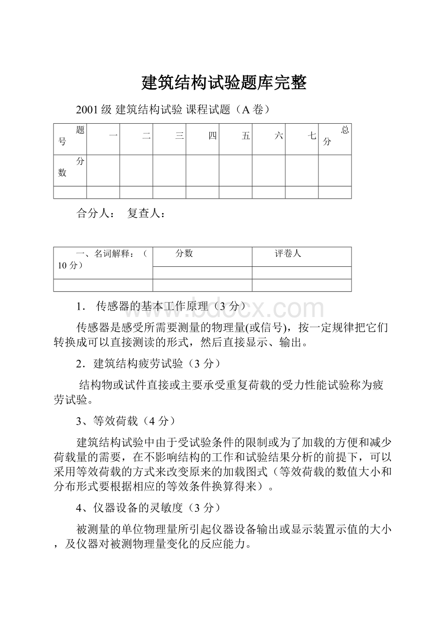 建筑结构试验题库完整.docx_第1页