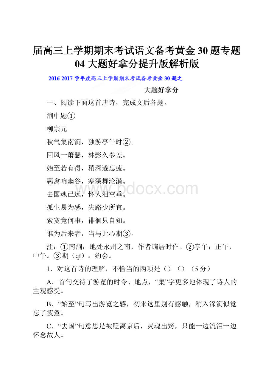 届高三上学期期末考试语文备考黄金30题专题04 大题好拿分提升版解析版.docx