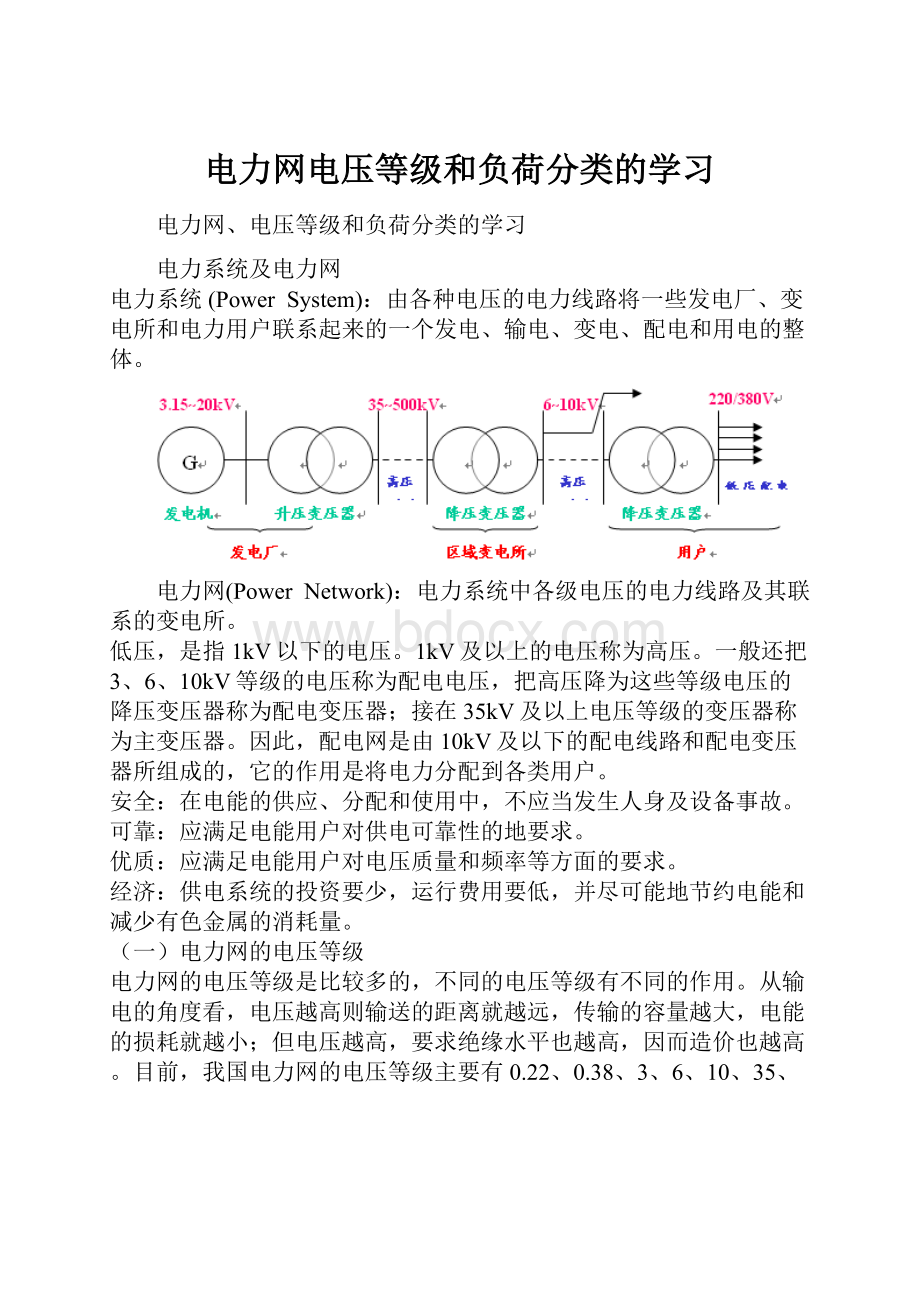 电力网电压等级和负荷分类的学习.docx