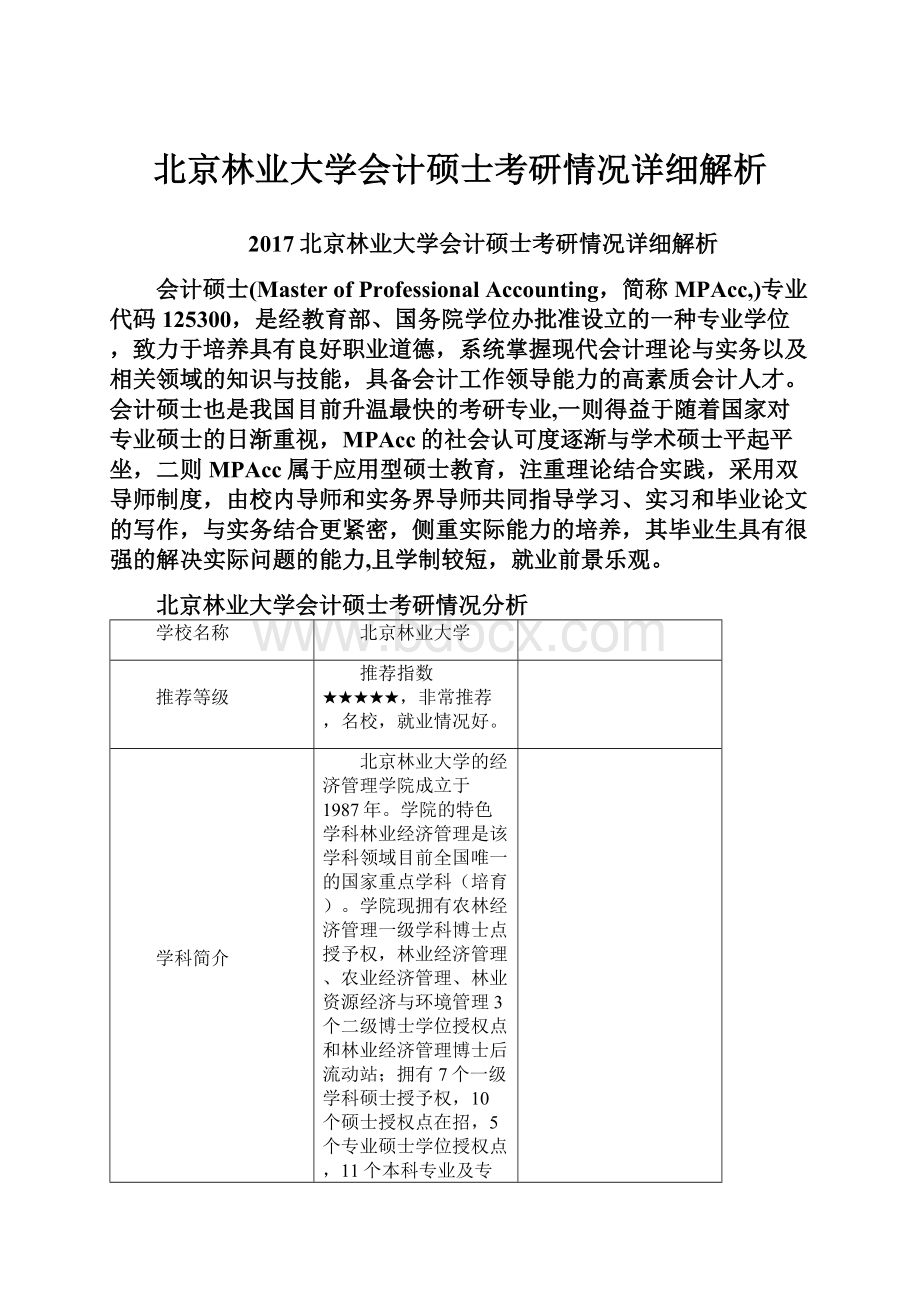 北京林业大学会计硕士考研情况详细解析.docx