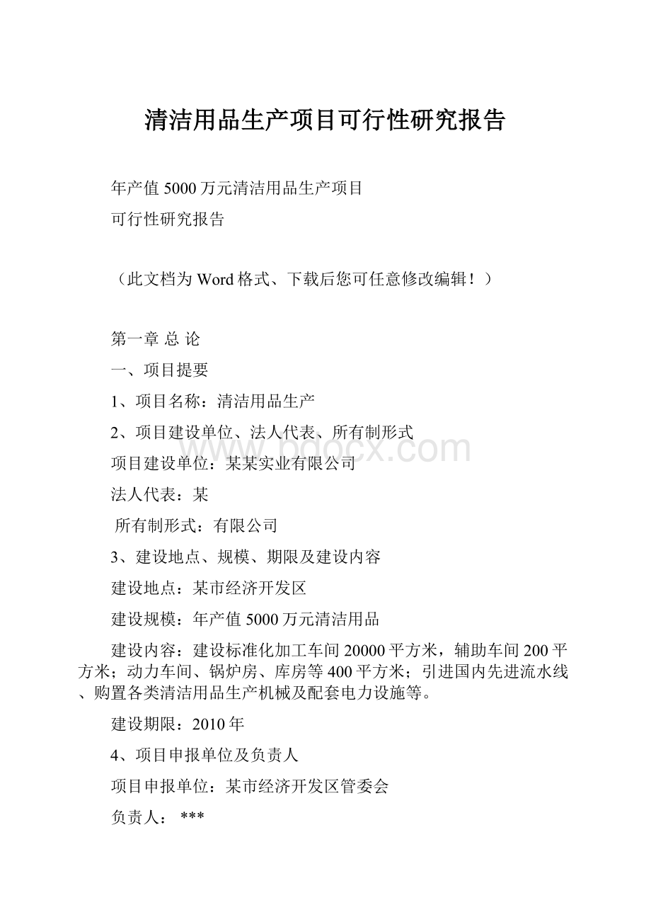 清洁用品生产项目可行性研究报告.docx_第1页