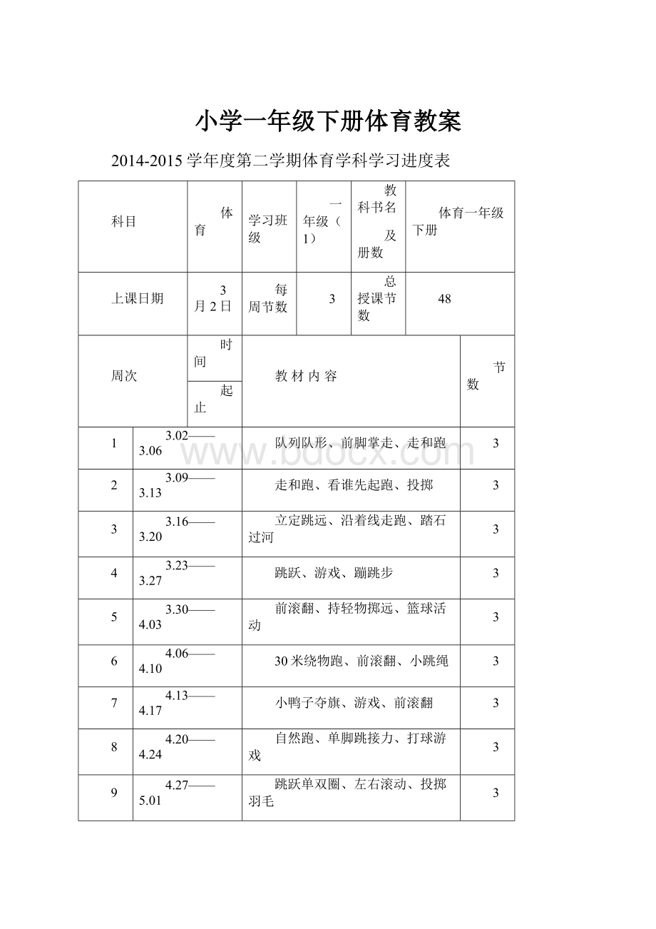 小学一年级下册体育教案.docx