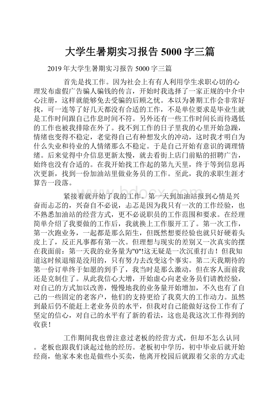 大学生暑期实习报告5000字三篇.docx