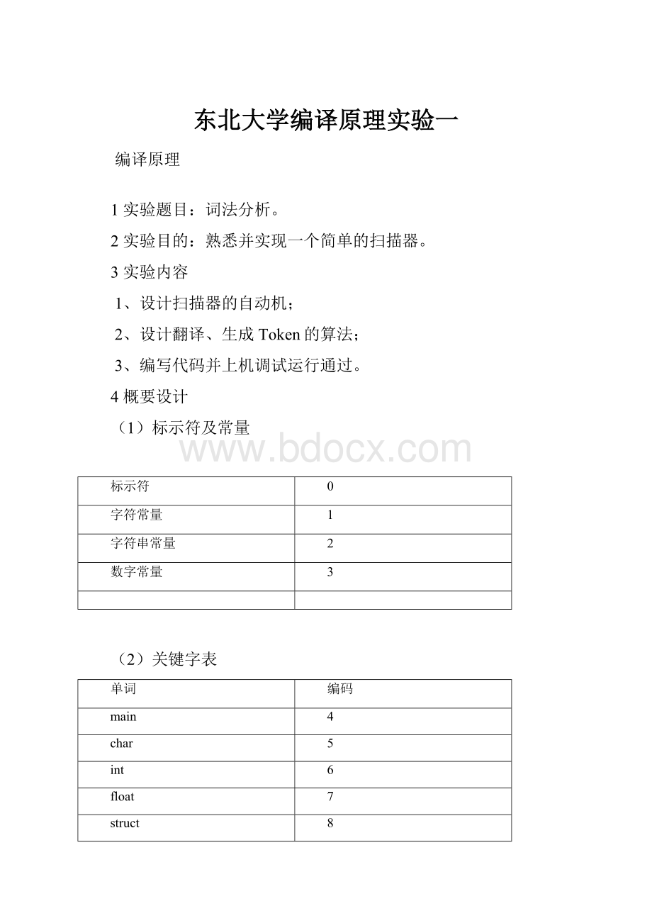 东北大学编译原理实验一.docx_第1页