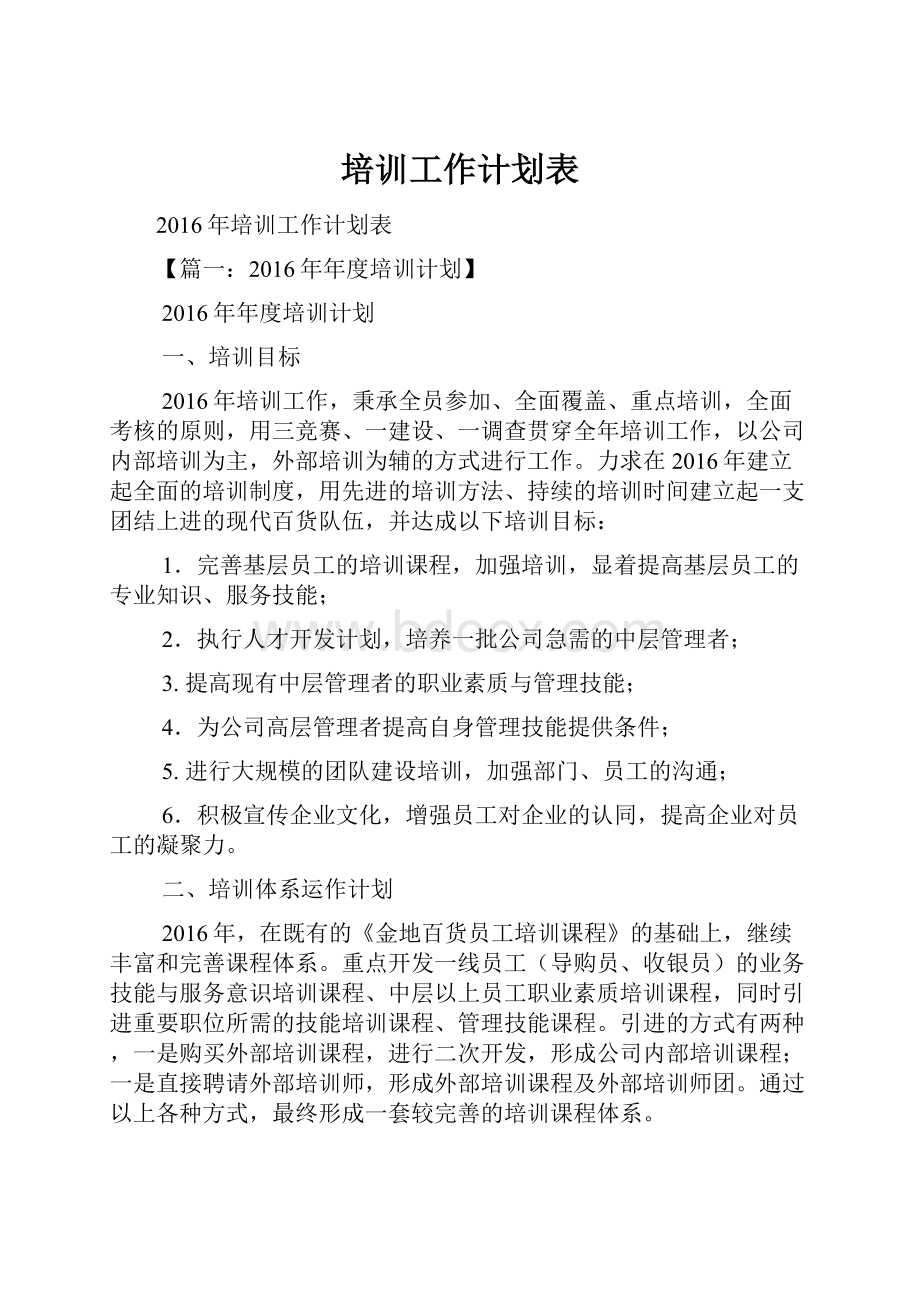 培训工作计划表.docx_第1页