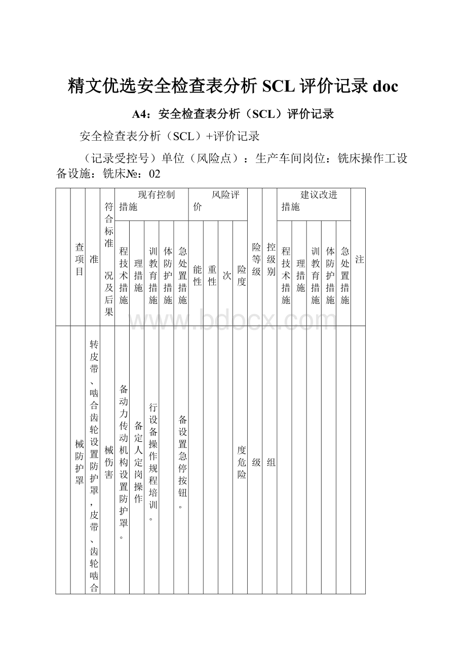 精文优选安全检查表分析SCL评价记录doc.docx