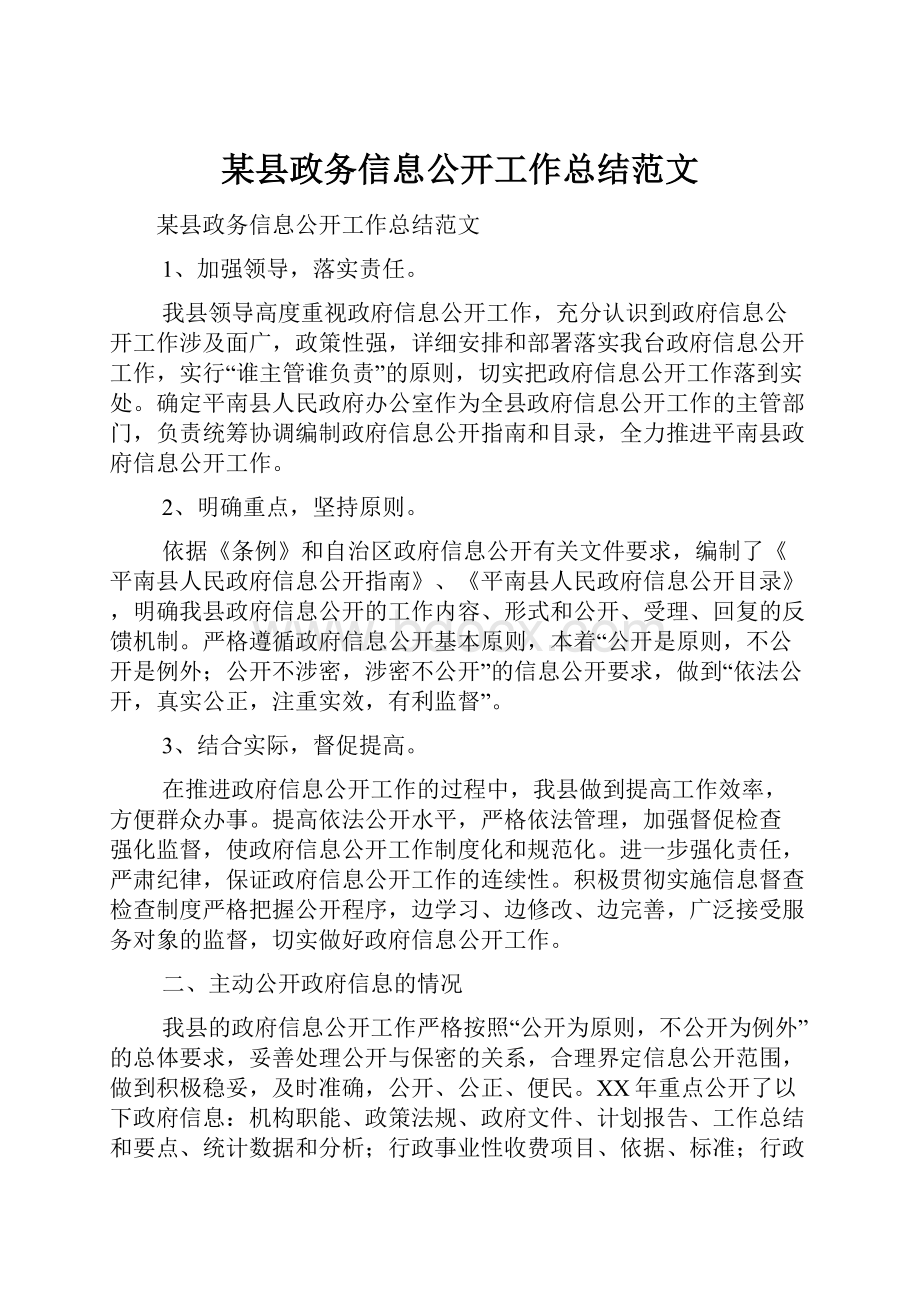 某县政务信息公开工作总结范文.docx