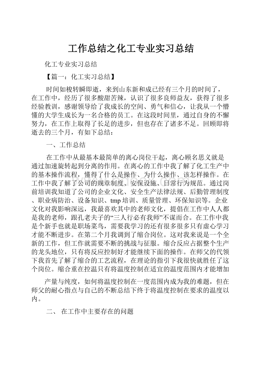 工作总结之化工专业实习总结.docx