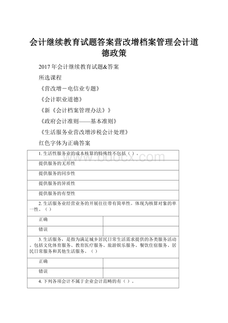 会计继续教育试题答案营改增档案管理会计道德政策.docx_第1页