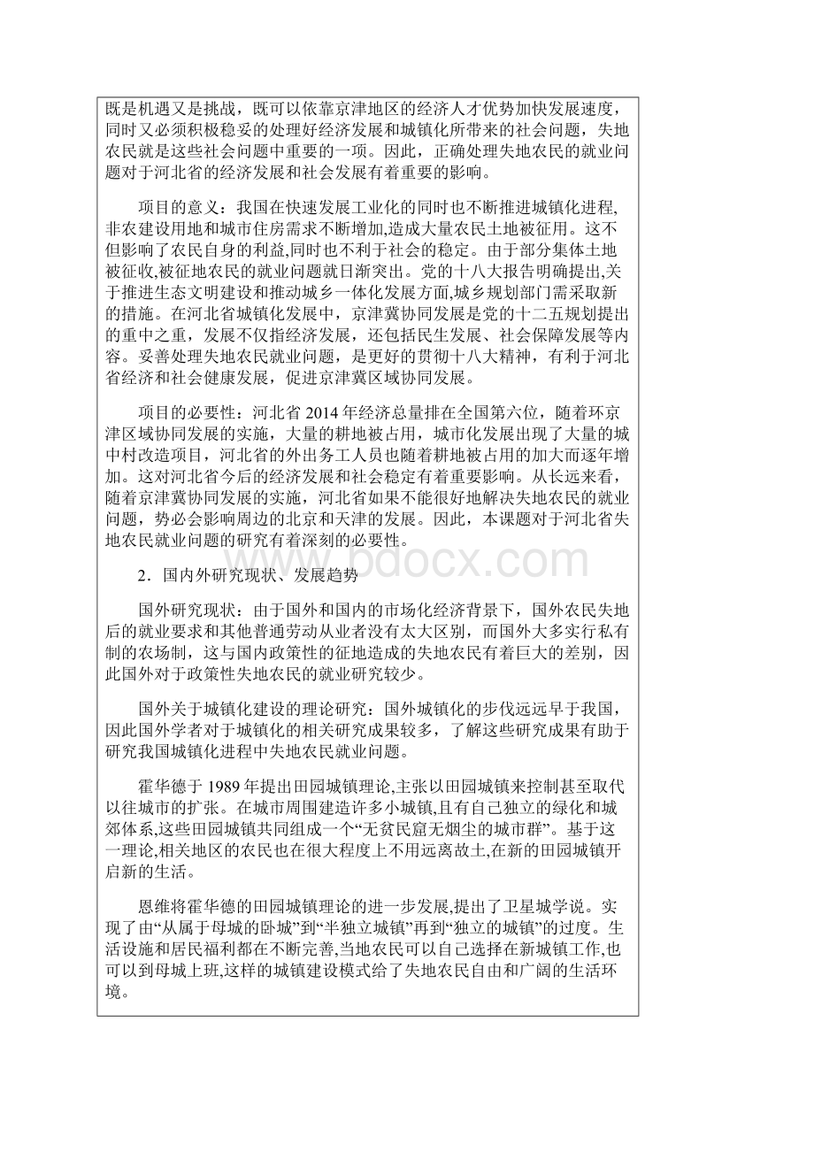 科研项目课题立项申请书河北省城镇化进程中失地农民就业研究.docx_第2页