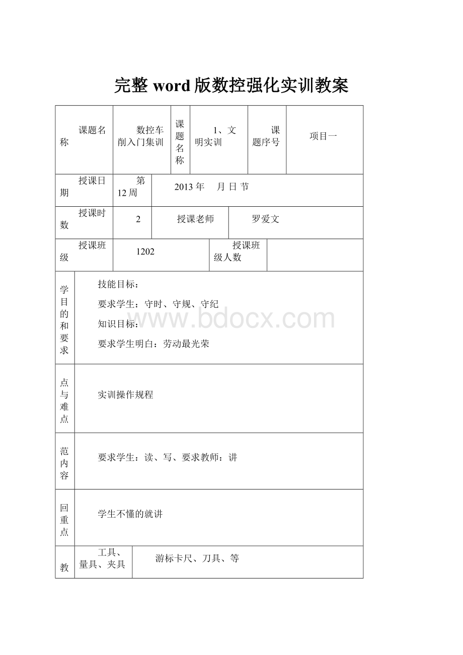 完整word版数控强化实训教案.docx