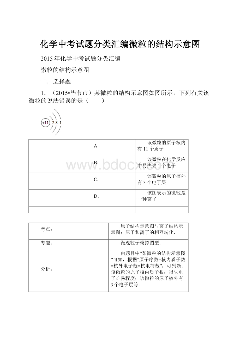 化学中考试题分类汇编微粒的结构示意图.docx