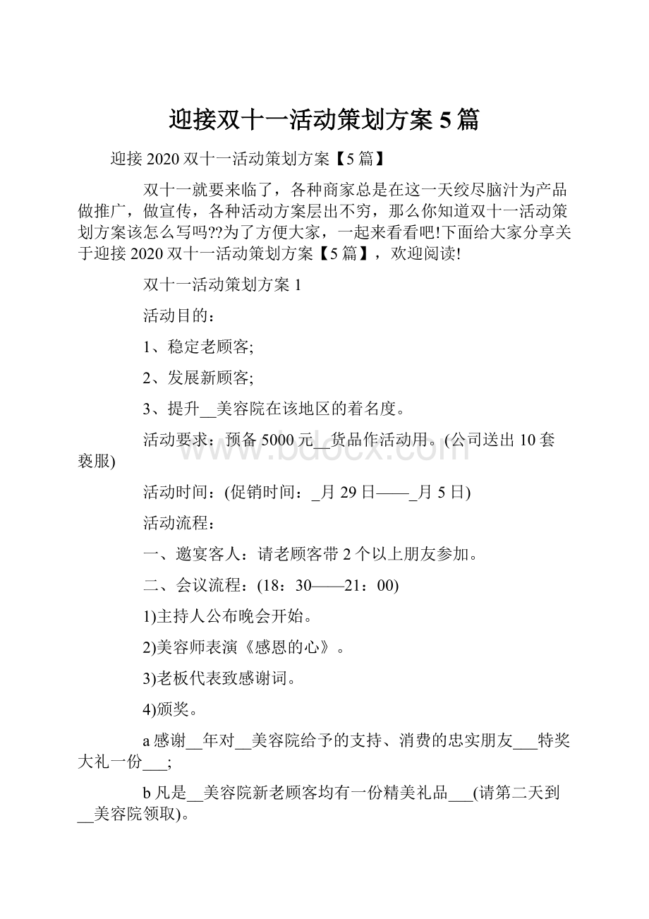 迎接双十一活动策划方案5篇.docx_第1页