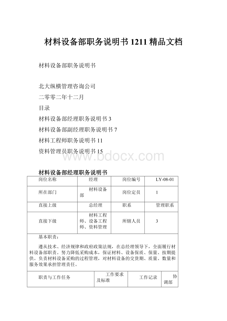 材料设备部职务说明书1211精品文档.docx