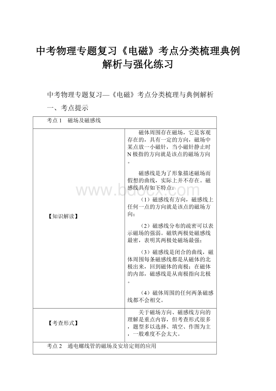 中考物理专题复习《电磁》考点分类梳理典例解析与强化练习.docx_第1页