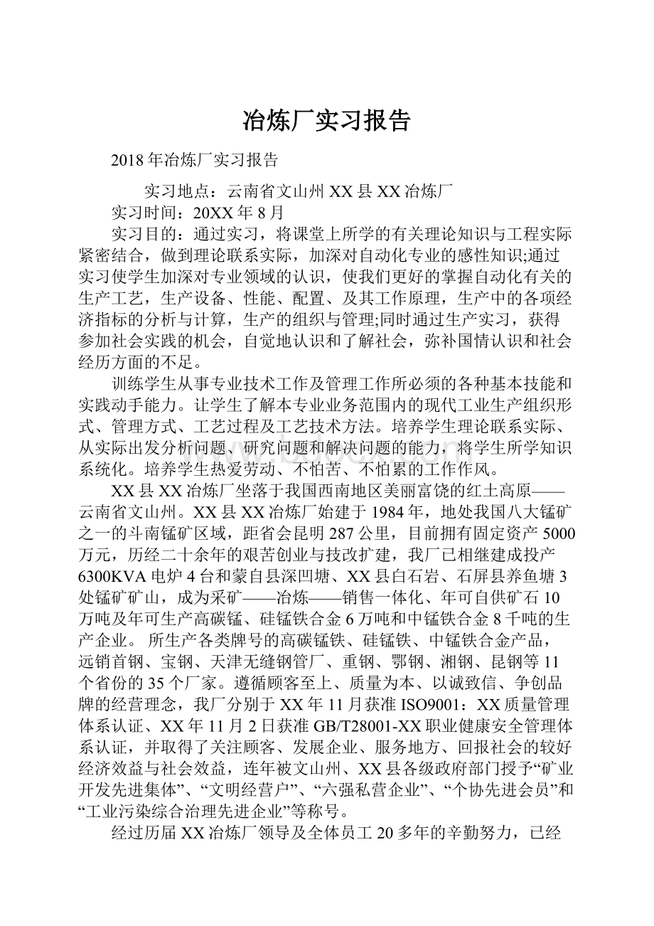 冶炼厂实习报告.docx