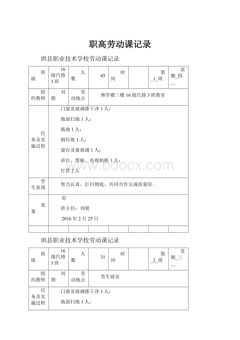 职高劳动课记录.docx