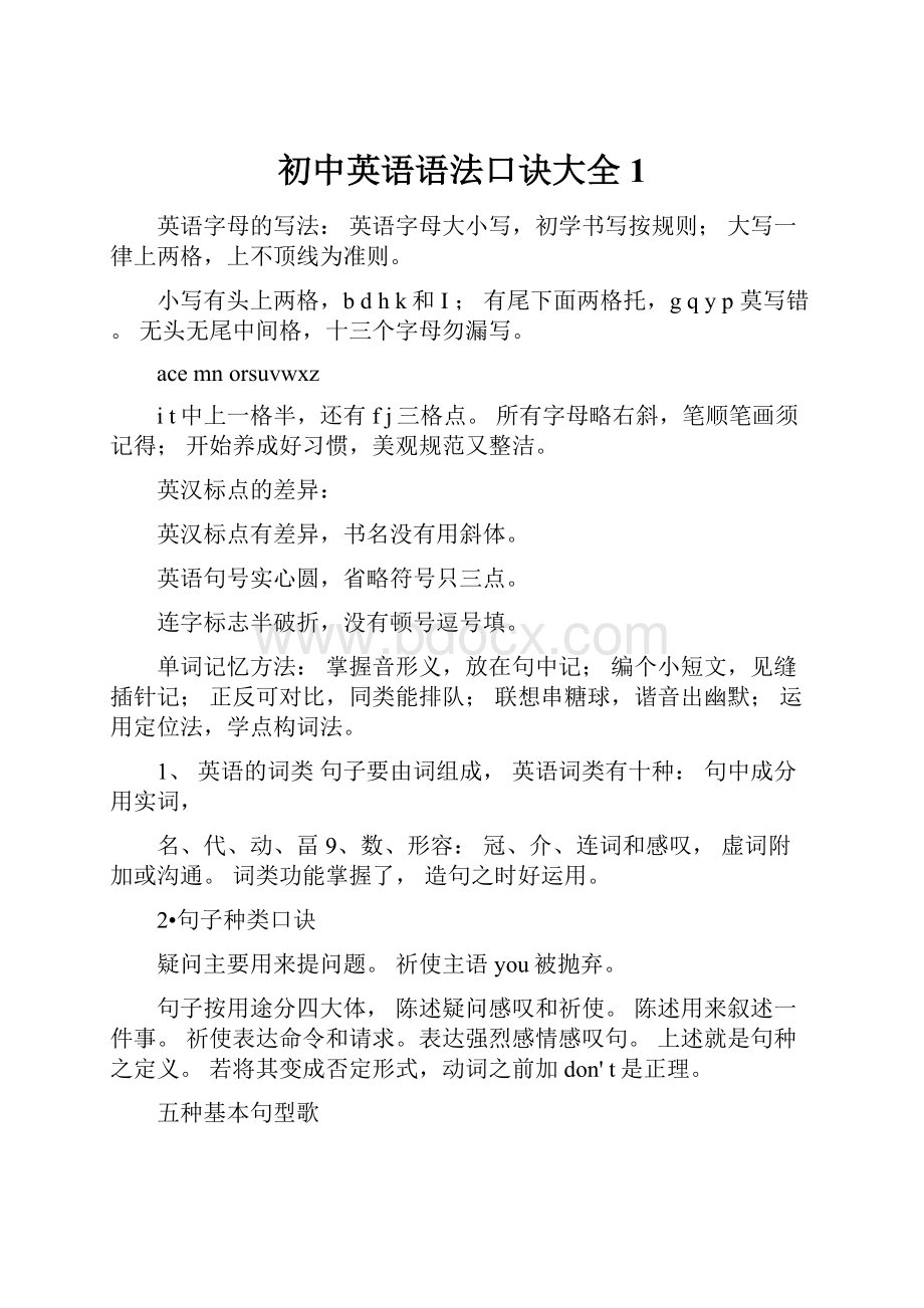 初中英语语法口诀大全1.docx_第1页