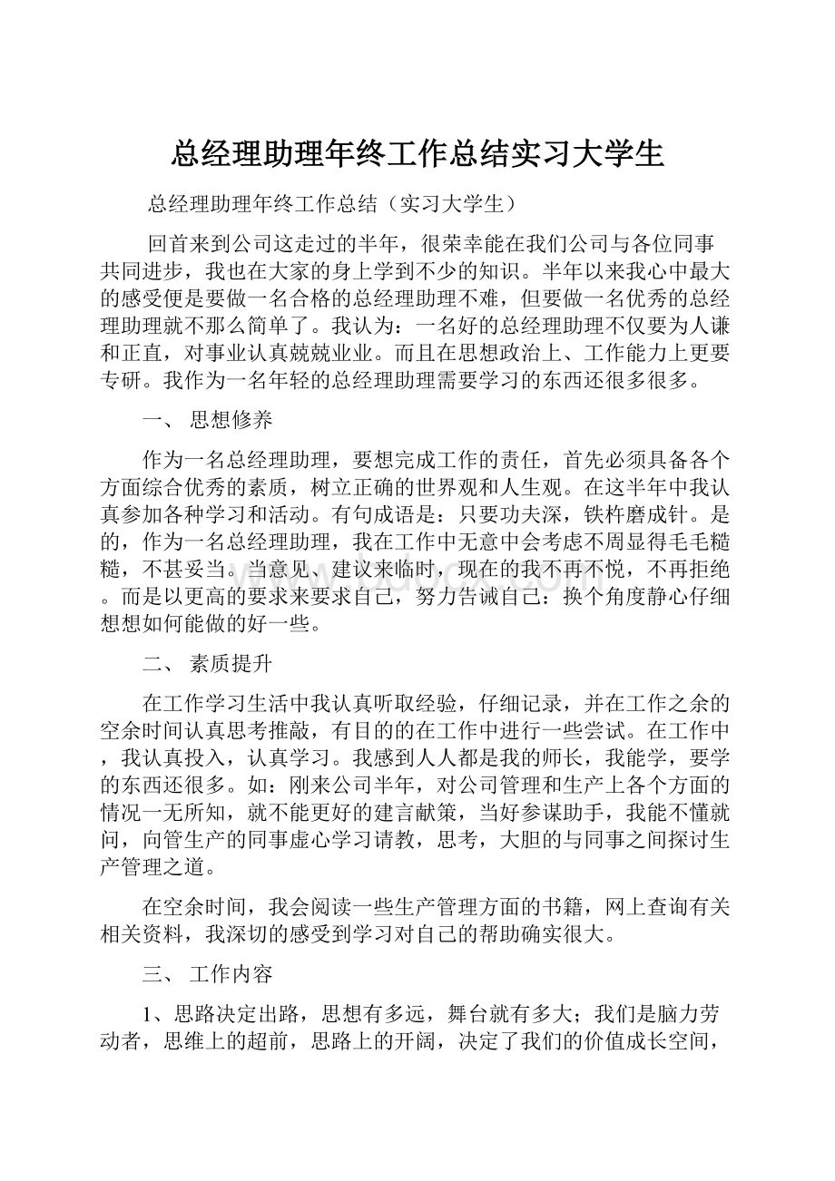 总经理助理年终工作总结实习大学生.docx