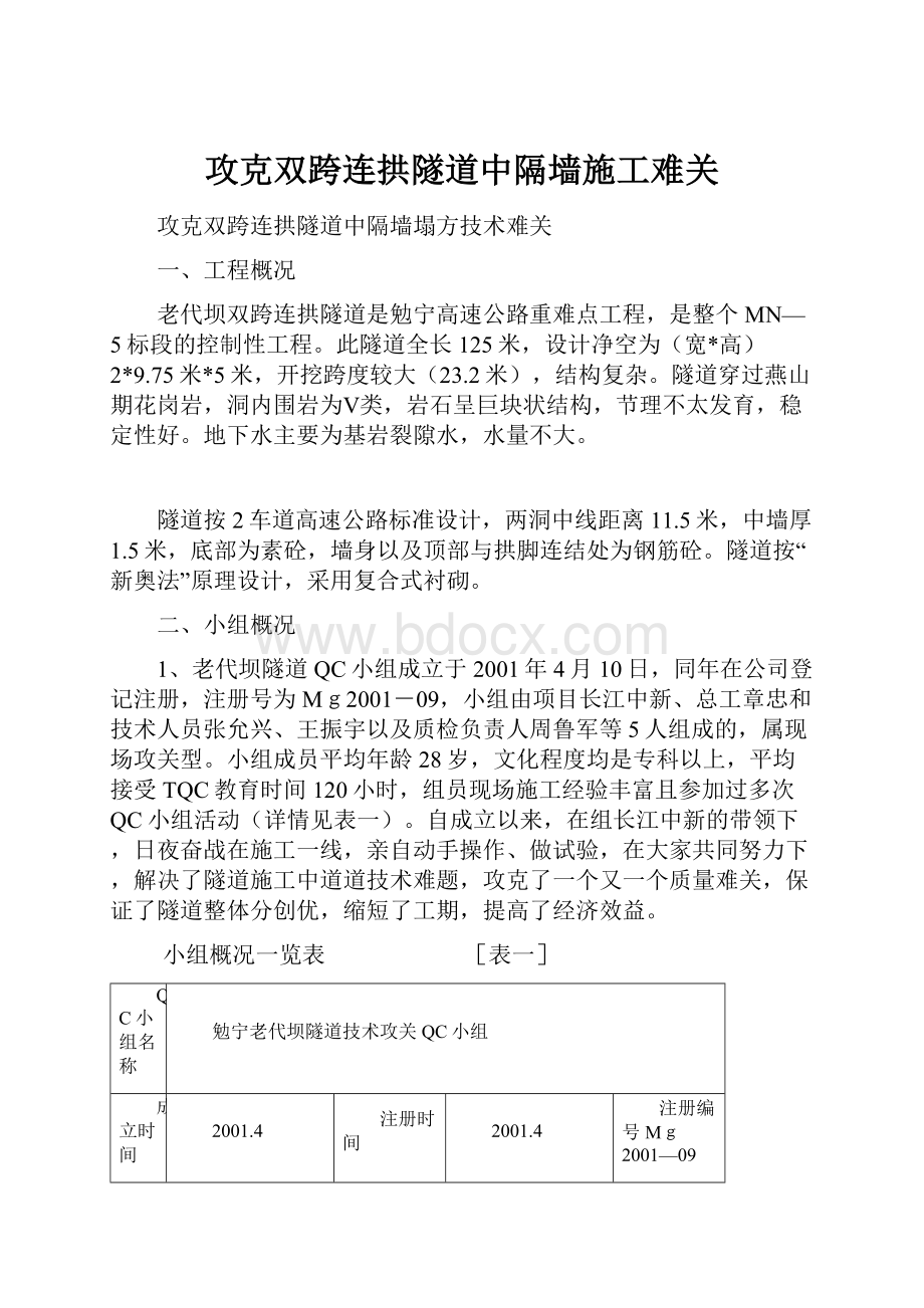 攻克双跨连拱隧道中隔墙施工难关.docx_第1页