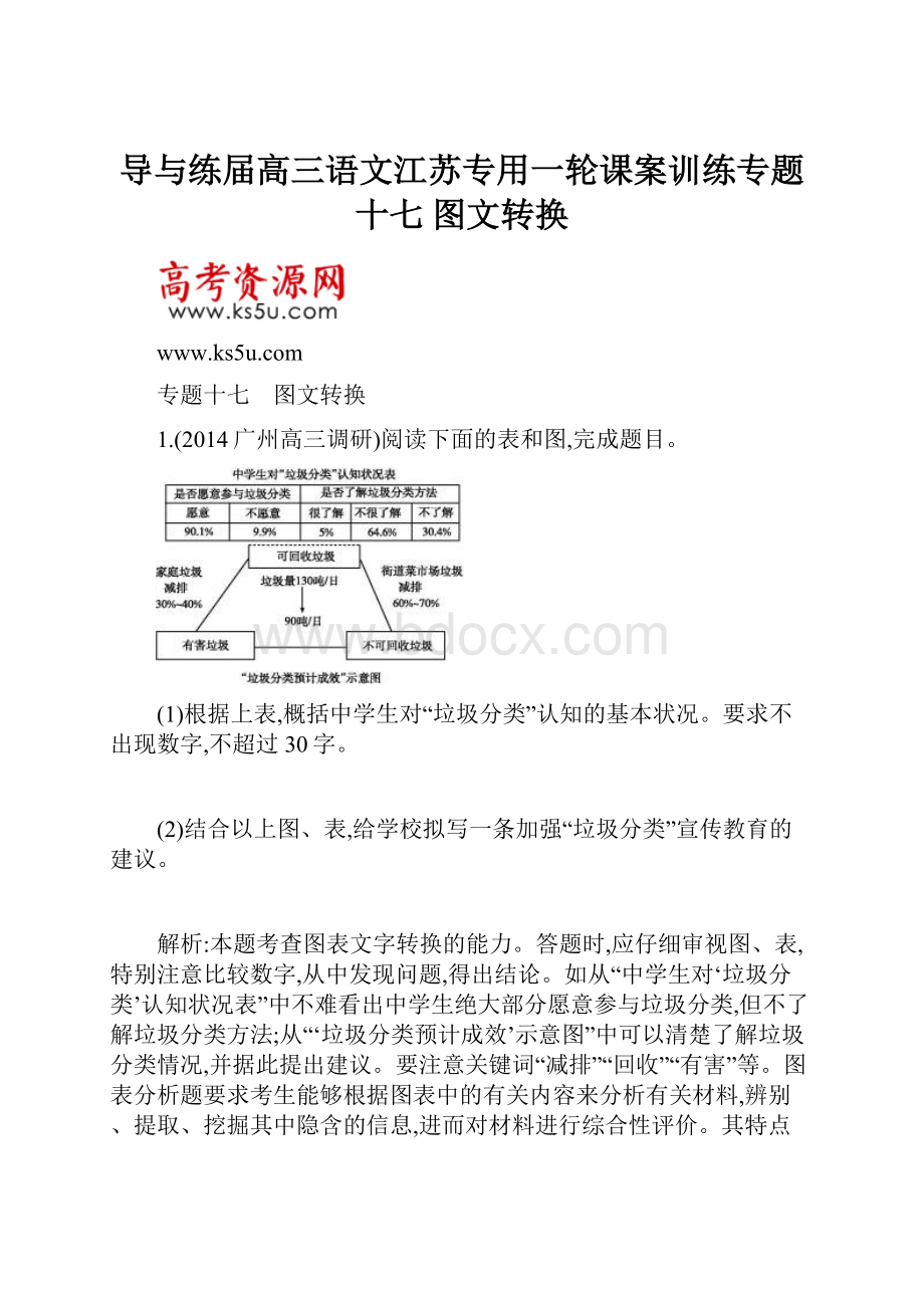 导与练届高三语文江苏专用一轮课案训练专题十七 图文转换.docx