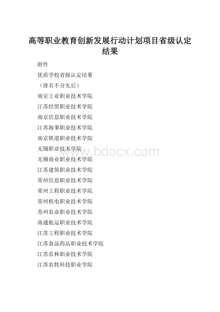 高等职业教育创新发展行动计划项目省级认定结果.docx