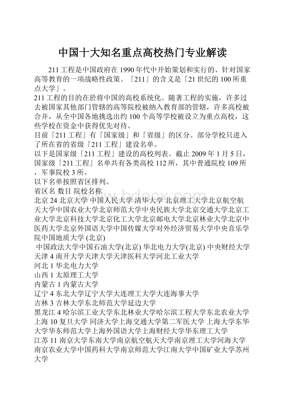 中国十大知名重点高校热门专业解读.docx_第1页