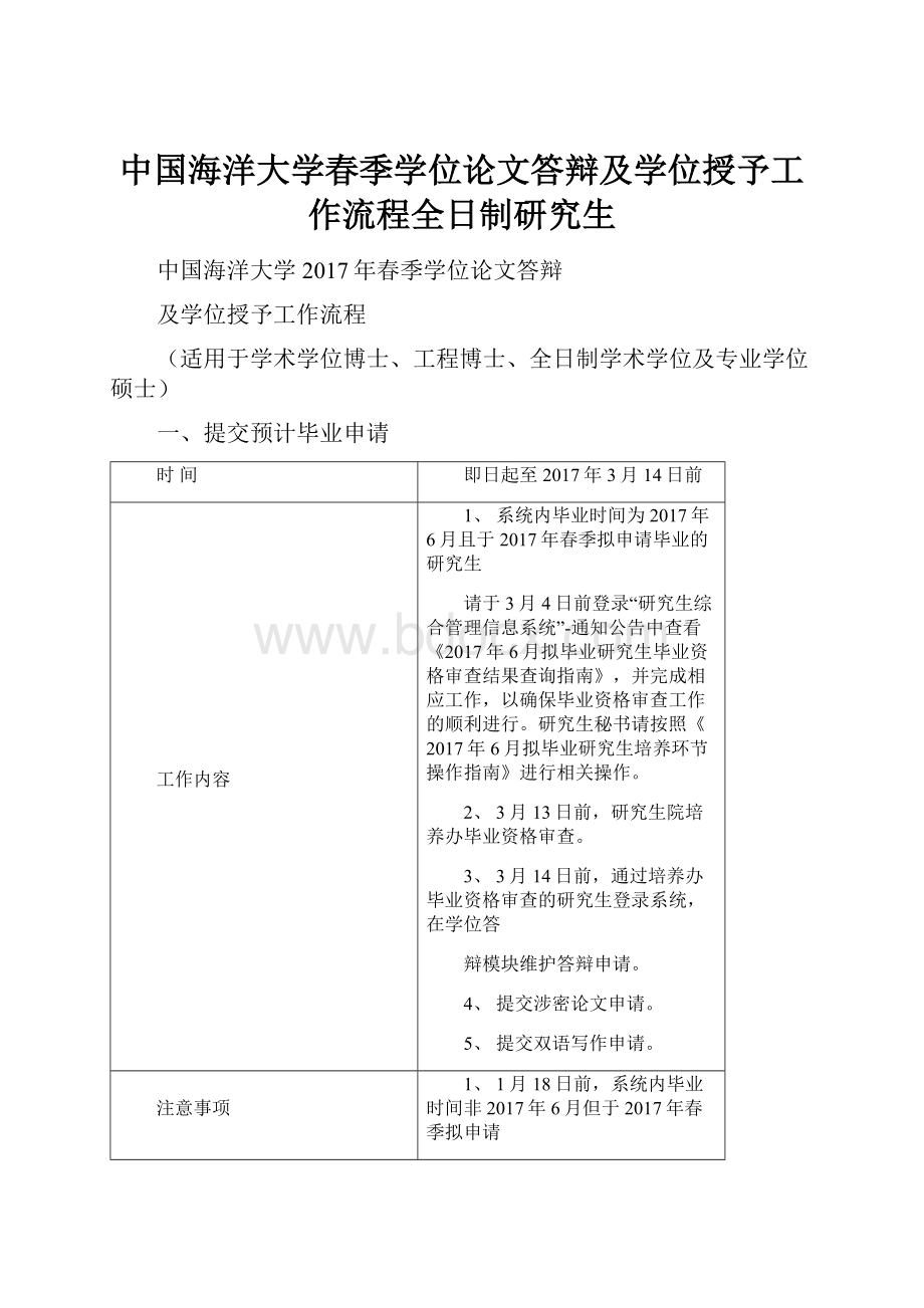 中国海洋大学春季学位论文答辩及学位授予工作流程全日制研究生.docx