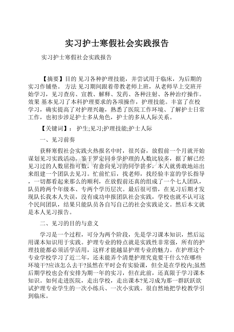 实习护士寒假社会实践报告.docx