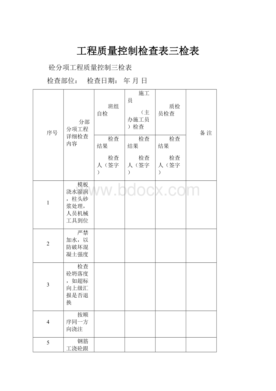 工程质量控制检查表三检表.docx