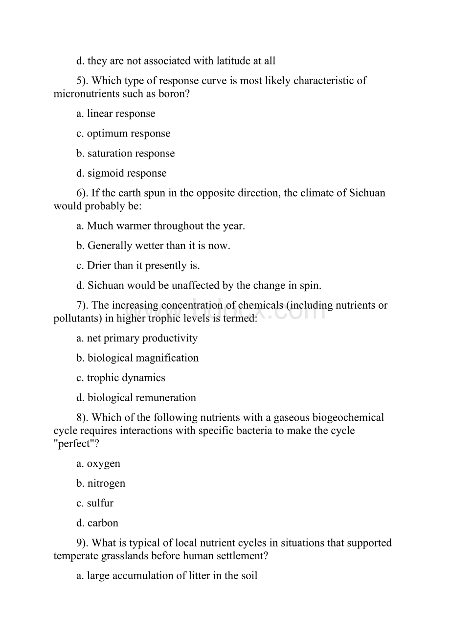 生态系统生态学选择题.docx_第2页