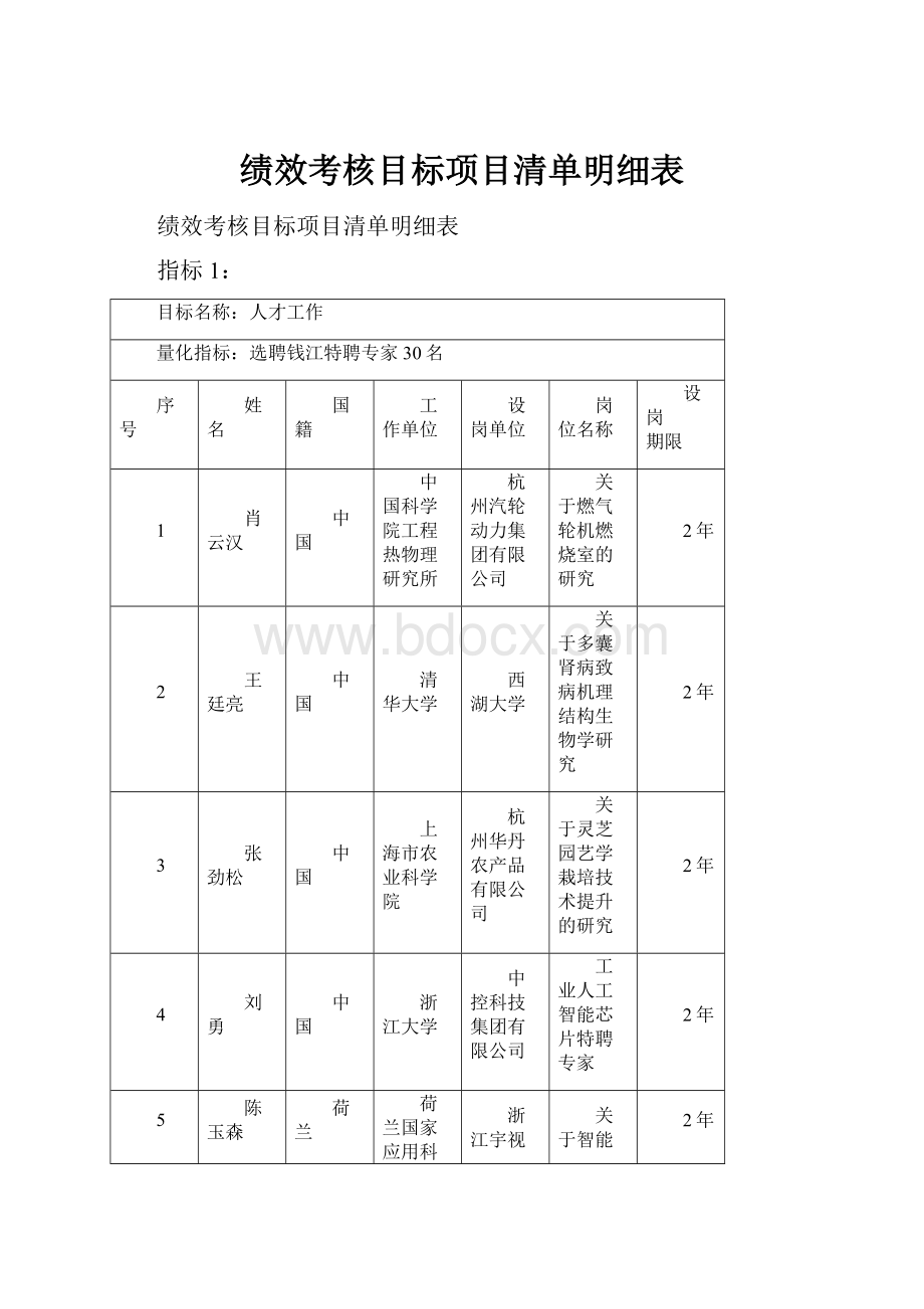 绩效考核目标项目清单明细表.docx