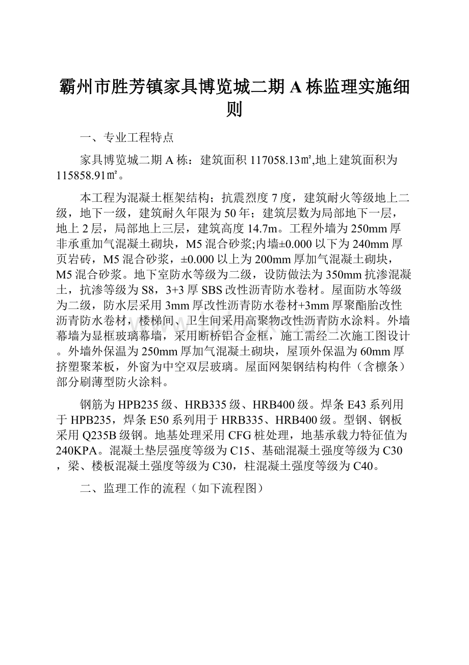 霸州市胜芳镇家具博览城二期A栋监理实施细则.docx_第1页