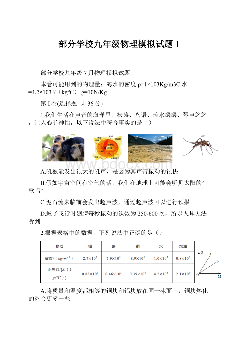 部分学校九年级物理模拟试题1.docx