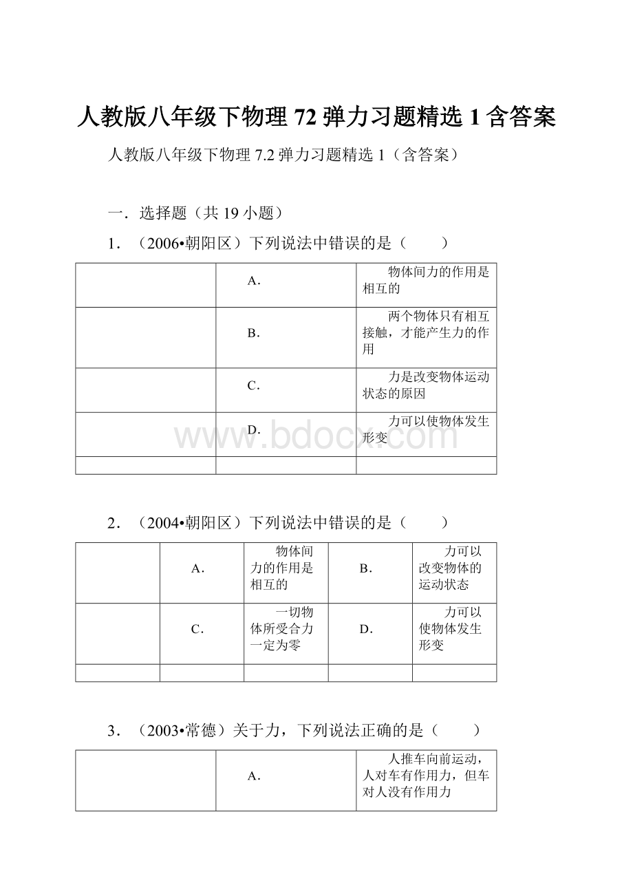 人教版八年级下物理72弹力习题精选1含答案.docx