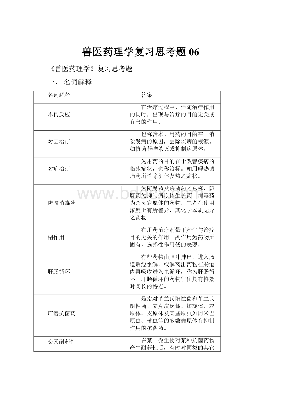 兽医药理学复习思考题06.docx