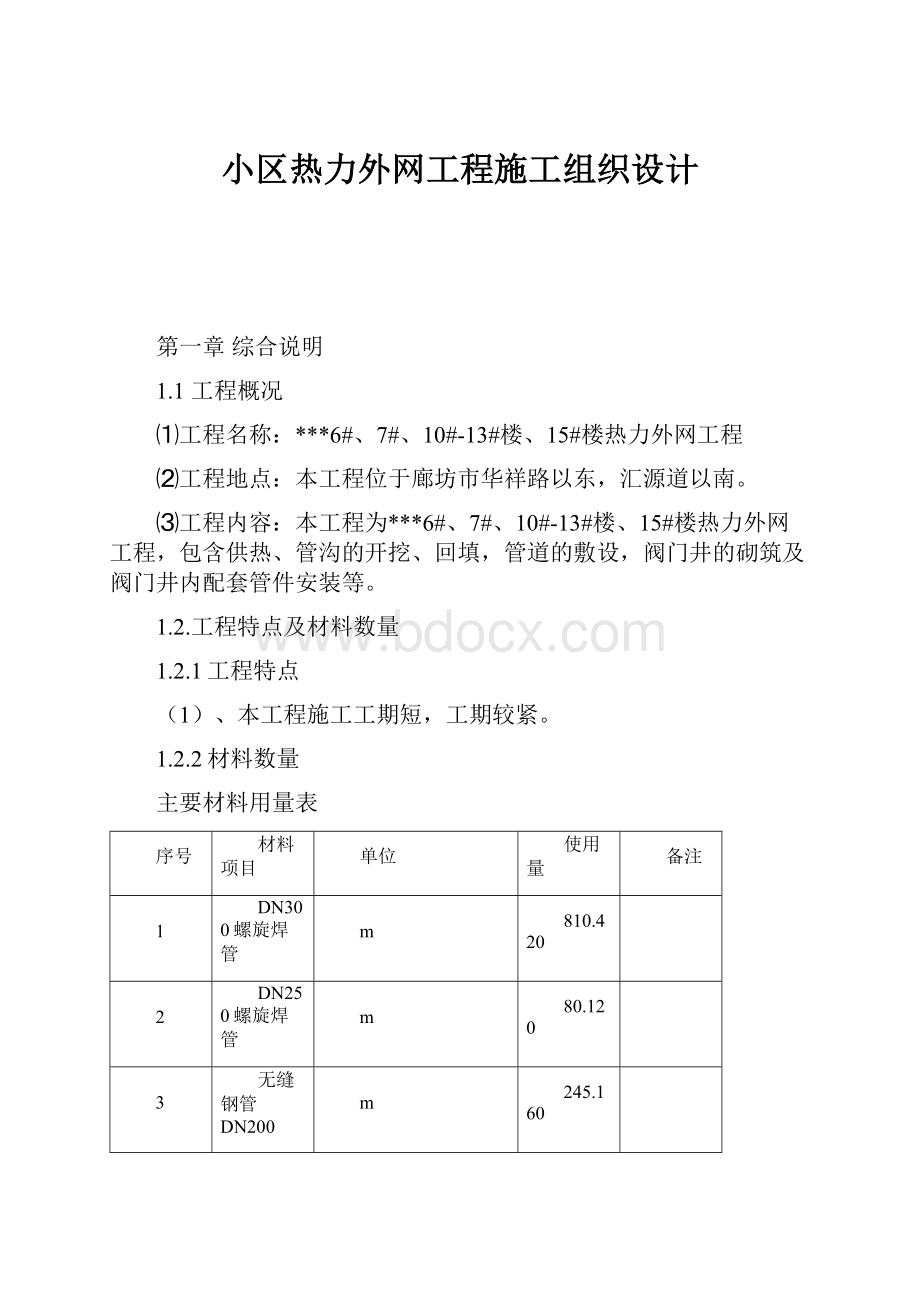 小区热力外网工程施工组织设计.docx