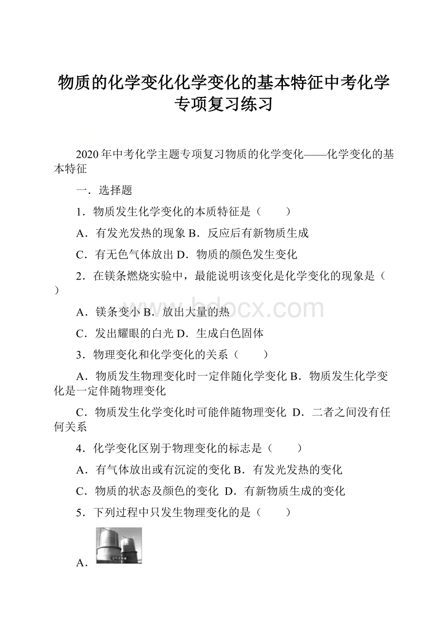 物质的化学变化化学变化的基本特征中考化学专项复习练习.docx