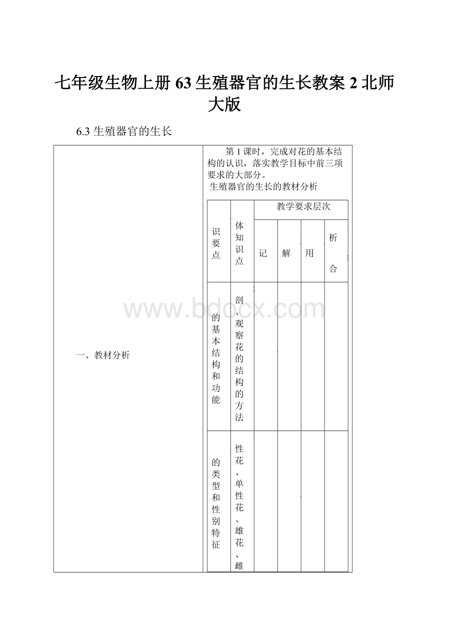 七年级生物上册63生殖器官的生长教案2北师大版.docx