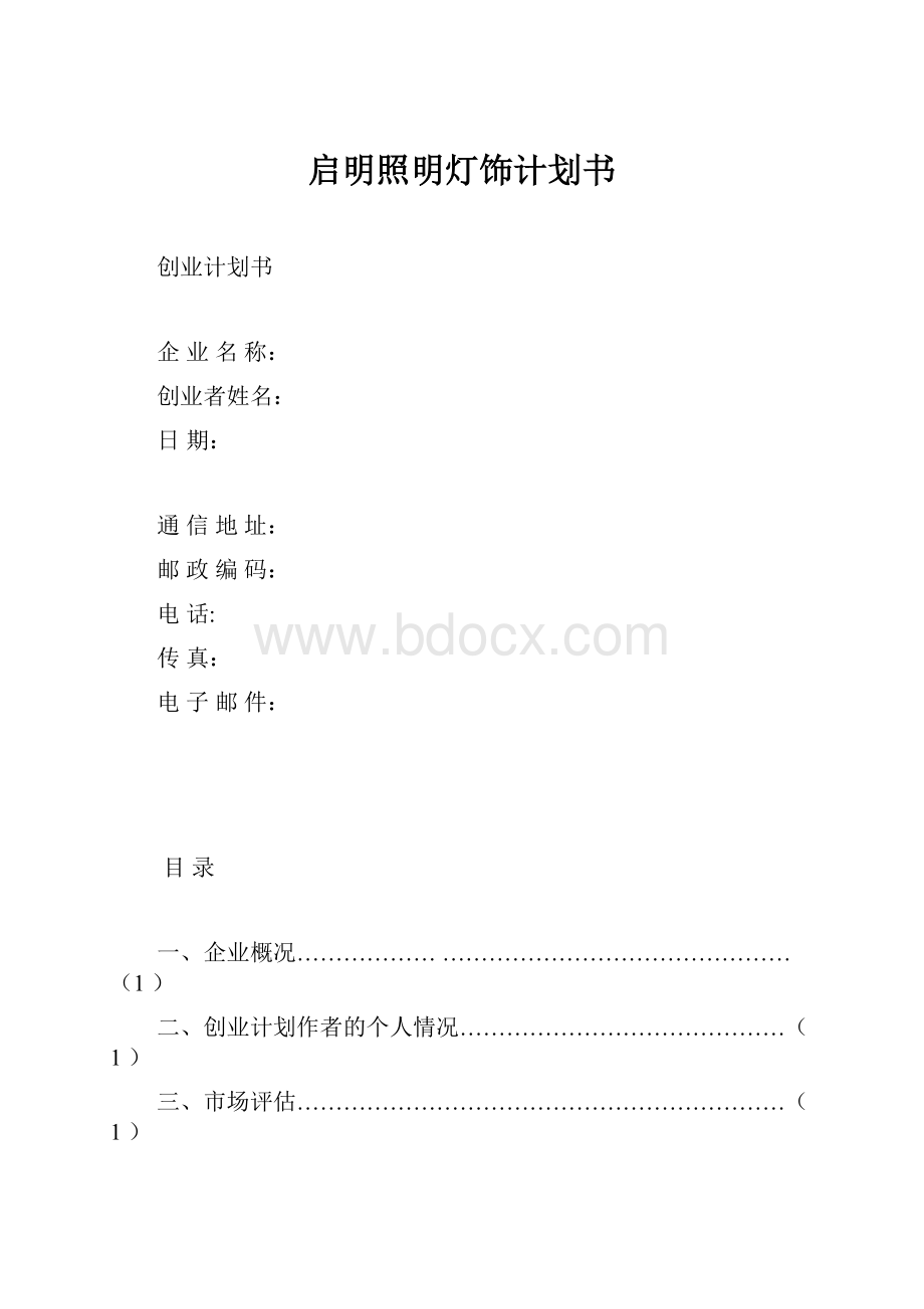 启明照明灯饰计划书.docx