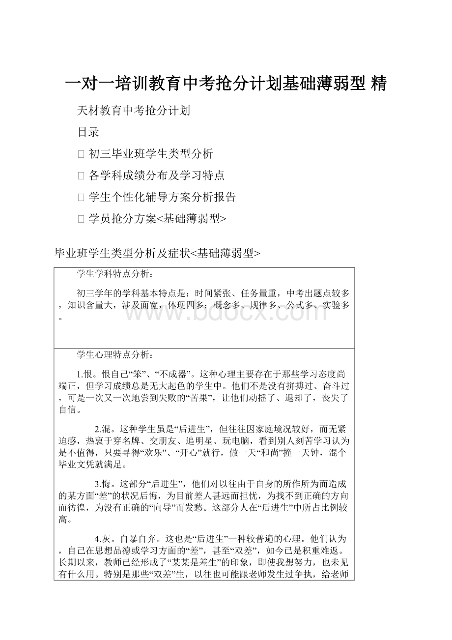 一对一培训教育中考抢分计划基础薄弱型 精.docx_第1页