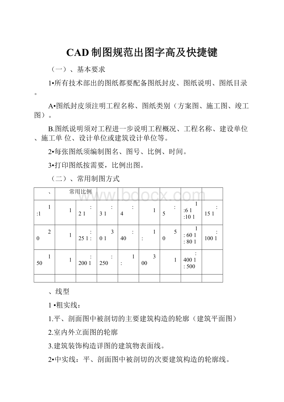 CAD制图规范出图字高及快捷键.docx