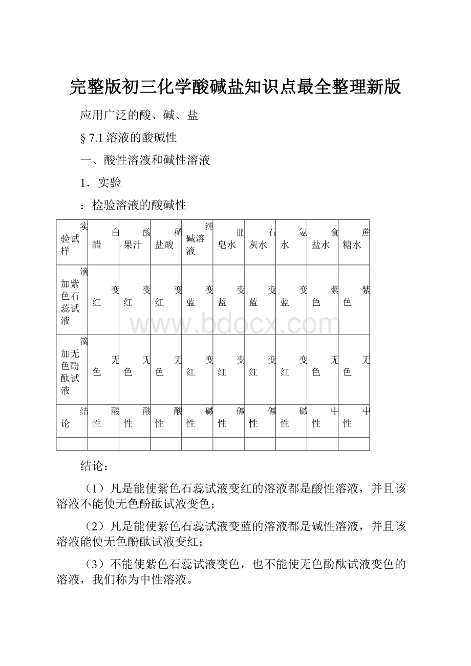 完整版初三化学酸碱盐知识点最全整理新版.docx