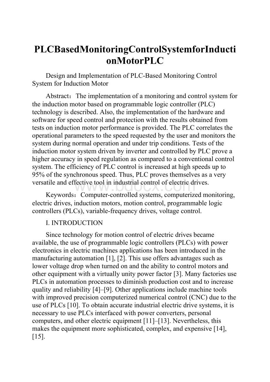 PLCBasedMonitoringControlSystemforInductionMotorPLC.docx_第1页